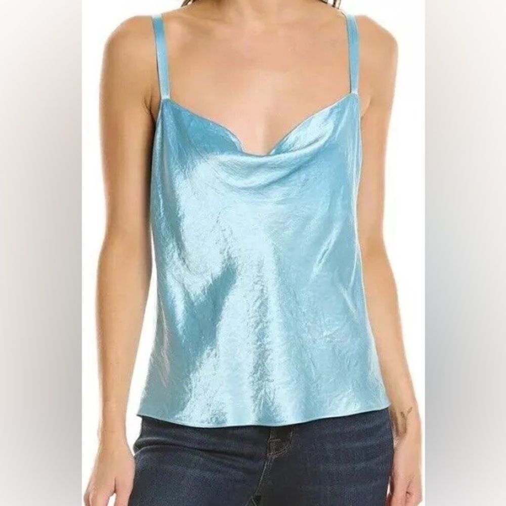 Vince Satin Cowl Neck Blue Cami Top - Size XL